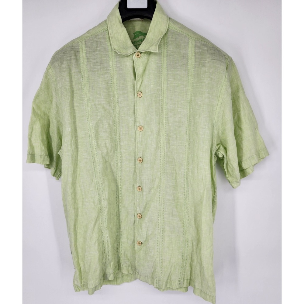 Tommy Bahama Linen Camp Shirt Mens Large Light Green Short Sleeve Hawaiian‎